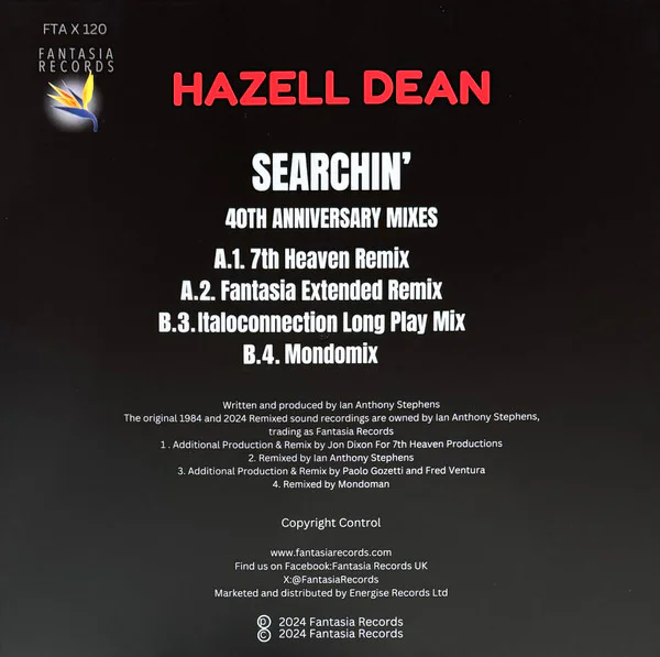Hazell Dean – Searchin' (40th Anniversary Remixes) (red vinyl) - Image 2
