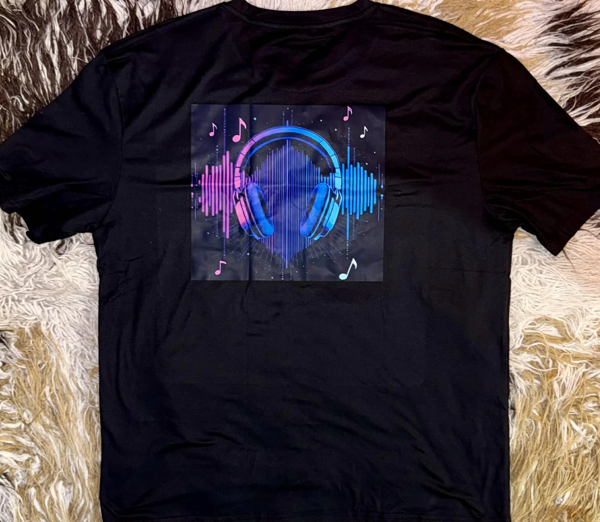 Men's Black T-Shirt Logo front - Headphones back II - Image 2